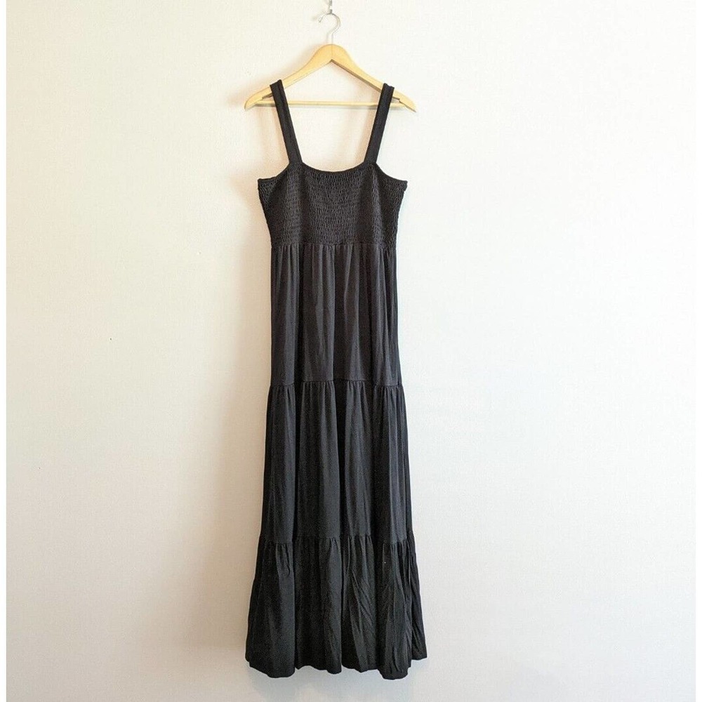 LOFT Black Sleeveless Square Neck Smocked Tiered Maxi Dress Size Medium